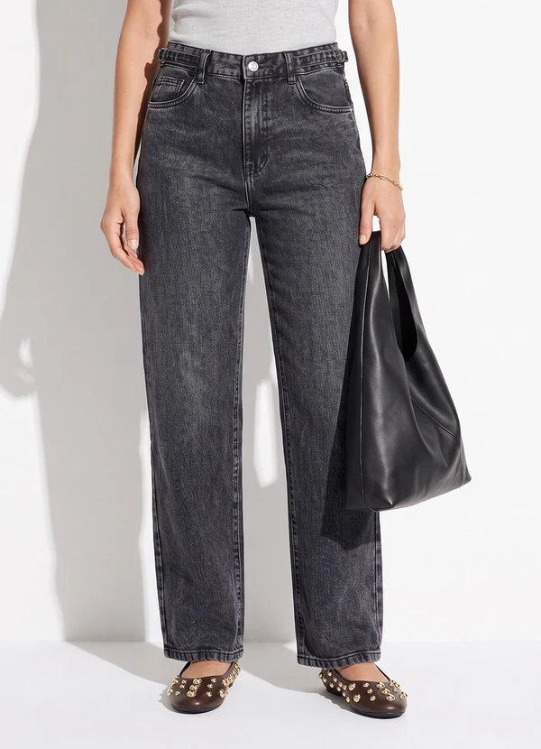Quintess - Calça Barrel Preta em Jeans