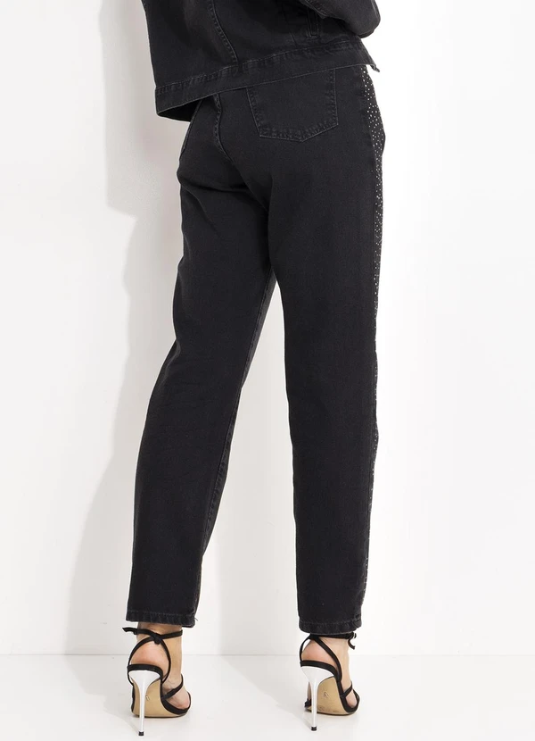 Quintess - Calça Jeans Black Stone Cigarrete com Strass Lateral e Cintura Alta 2