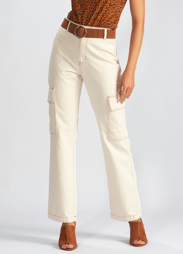 Hering - Calça Cargo Jeans Branca