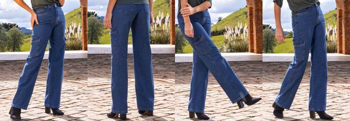 Cala Cargo Jeans Mdio em Jeans