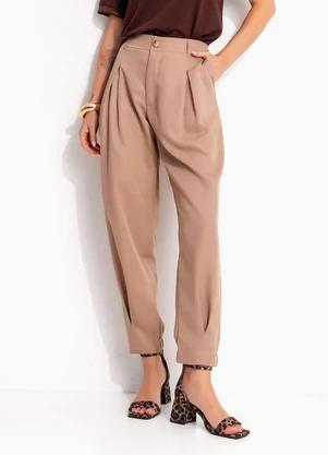 Quintess - Calça Cenoura Bege Tecido Alfaiataria - QUINTESS