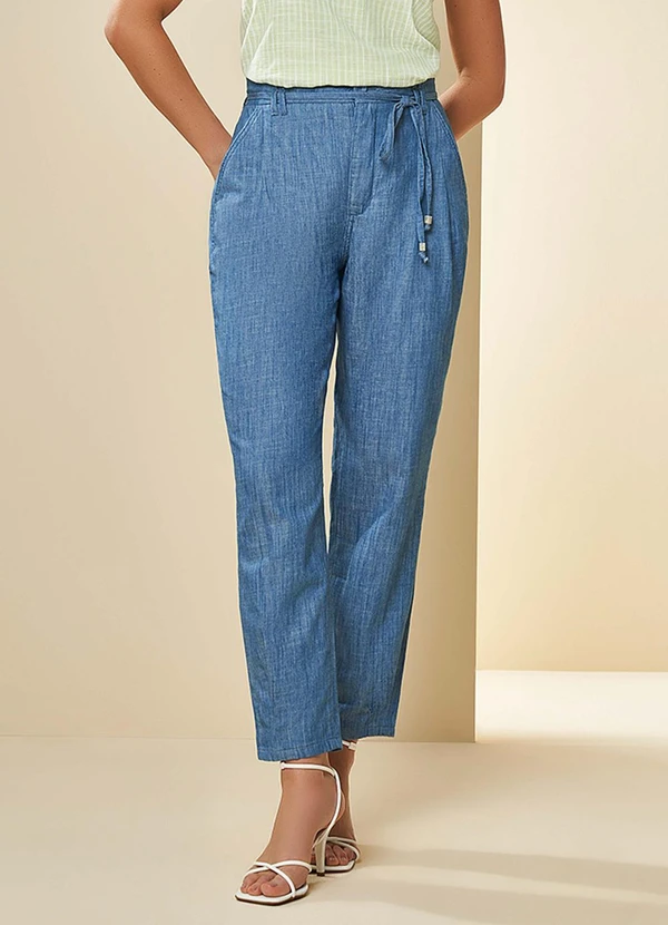 Doce Trama - Calça Cintura Alta Carrot Trend  Azul