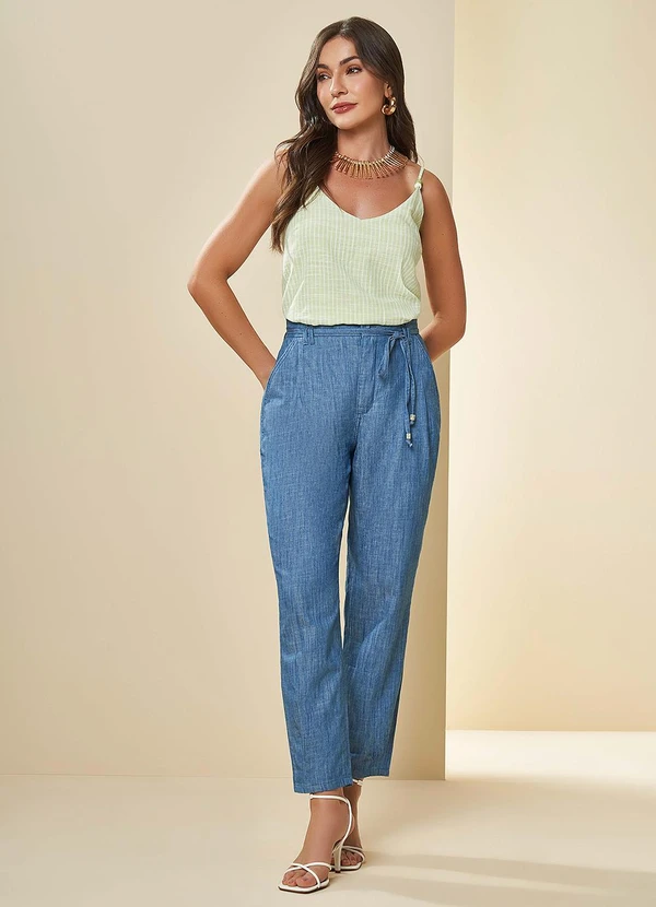 Doce Trama - Calça Cintura Alta Carrot Trend  Azul 2