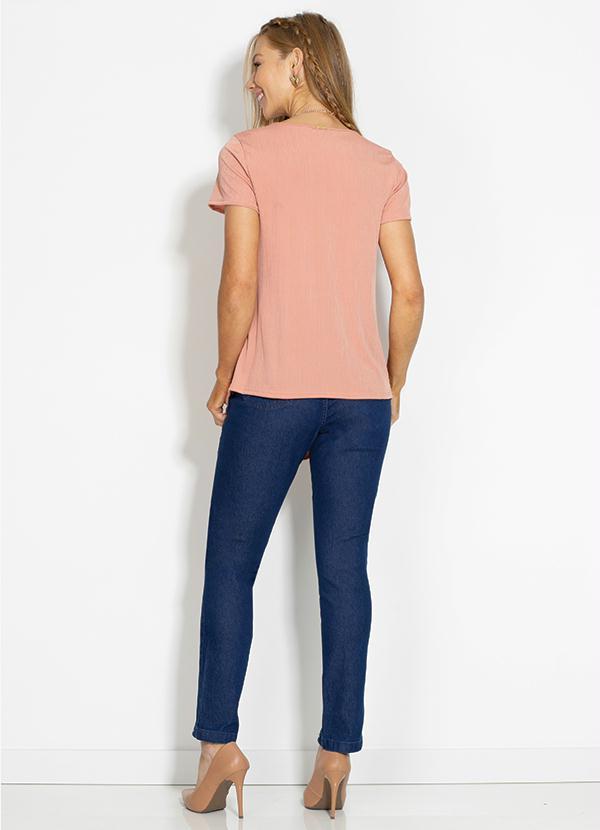 Quintess - Calça com Fenda e Pérolas Jeans Escuro 4