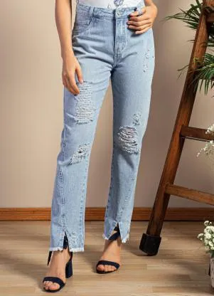 Quintess - Calça Destroyed Jeans Claro Abertura na Barra - QUINTESS