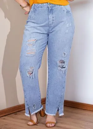 Quintess - Calça Destroyed Jeans Claro Abertura na Barra - QUINTESS