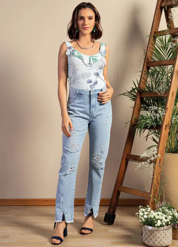 Quintess - Calça Destroyed Jeans Claro Abertura na Barra 3