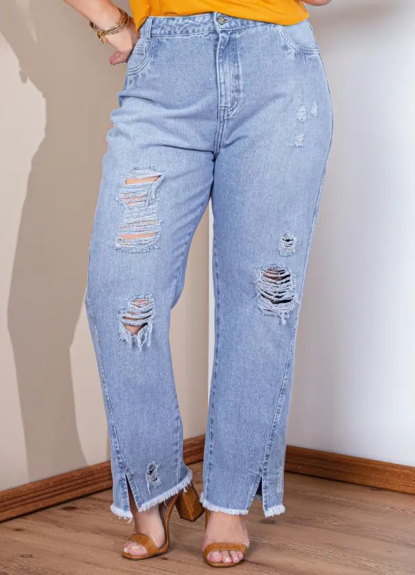 Quintess - Calça Destroyed Jeans Claro Abertura na Barra 7