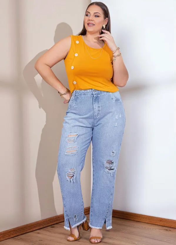 Quintess - Calça Destroyed Jeans Claro Abertura na Barra 9