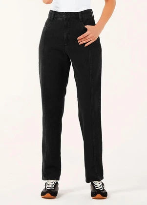 Marialícia - Calça Feminina Jeans Mom Recortes Preto - MARIALÍCIA