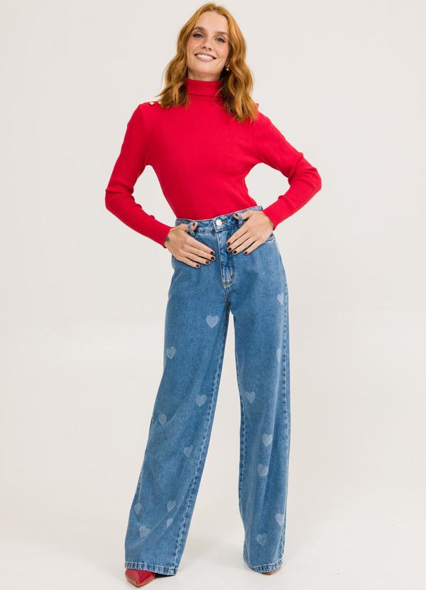 Petit Rose - Calça Feminina Wide Leg Corações Marta Azul 3