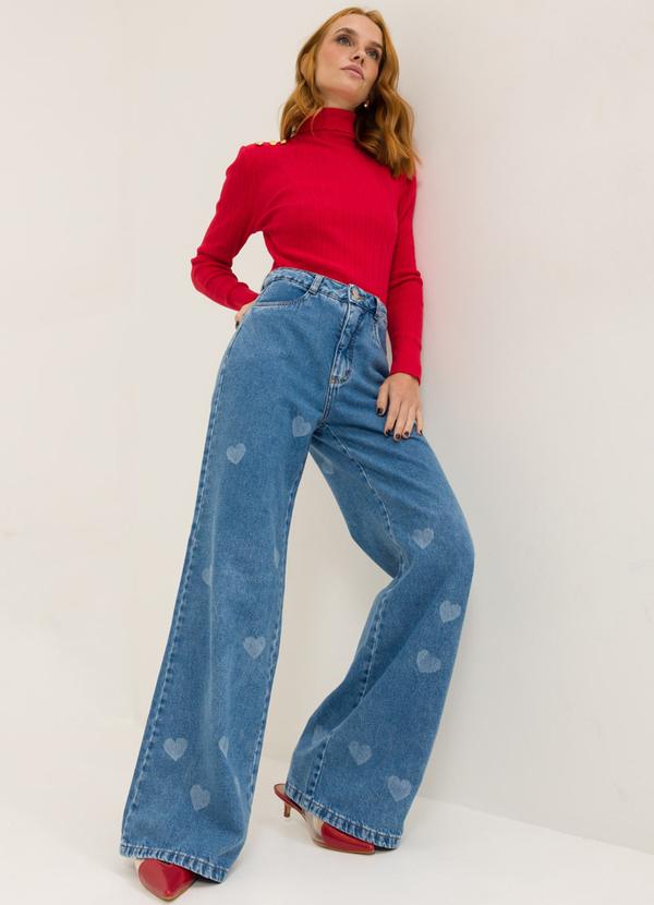 Petit Rose - Calça Feminina Wide Leg Corações Marta Azul 4