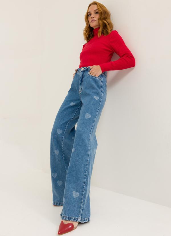 Petit Rose - Calça Feminina Wide Leg Corações Marta Azul 5