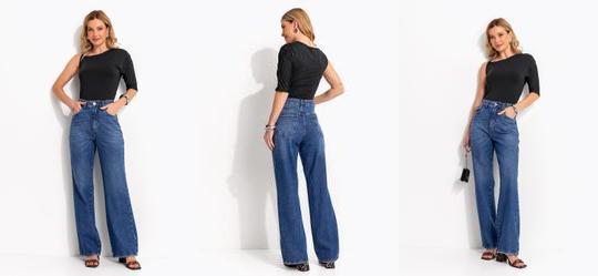 Cal�a Flare Azul M�dio em Jeans