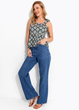 Quintess - Calça Wide Leg  Azul Médio  em Jeans - QUINTESS