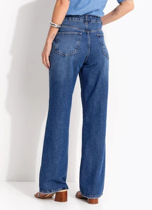 Quintess - Calça Wide Leg  Azul Médio  em Jeans - QUINTESS