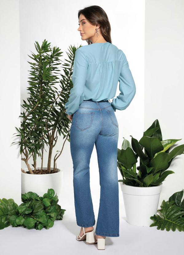 Queima Estoque - Calça Flare Cintura Alta Azul Médio 5