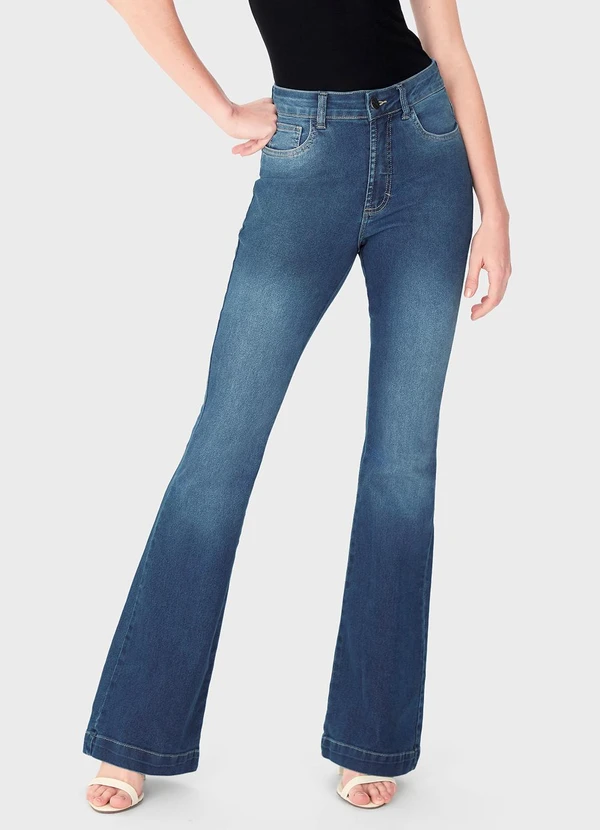Enfim - Calça Flare Jeans Cintura Alta Azul