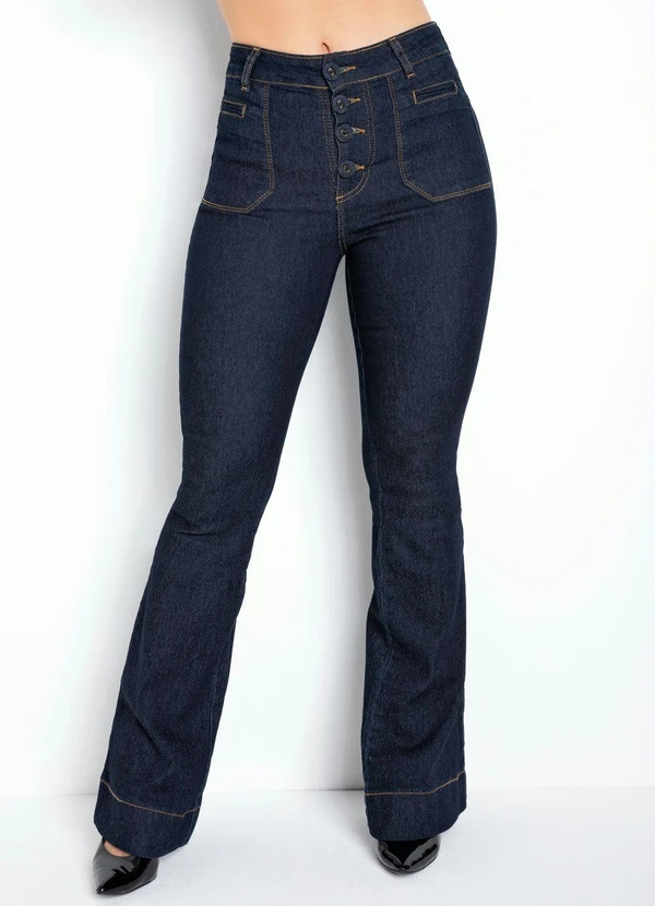 Sawary Jeans - Calça Flare Jeans Escuro Sawary com Botões 11