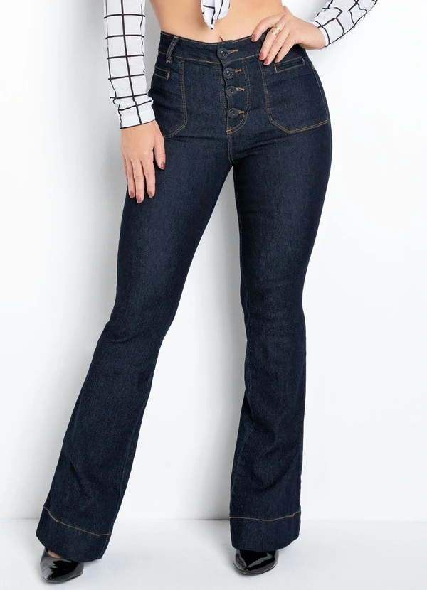 Sawary Jeans - Calça Flare Jeans Escuro Sawary com Botões 5