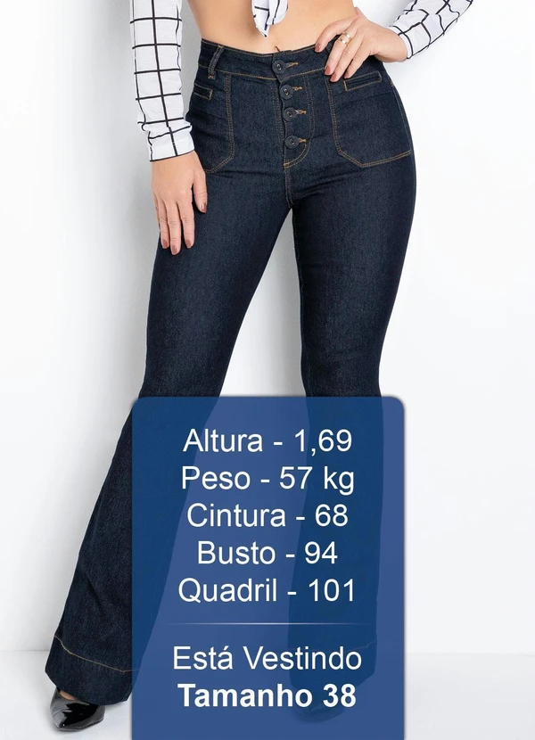 Sawary Jeans - Calça Flare Jeans Escuro Sawary com Botões 7