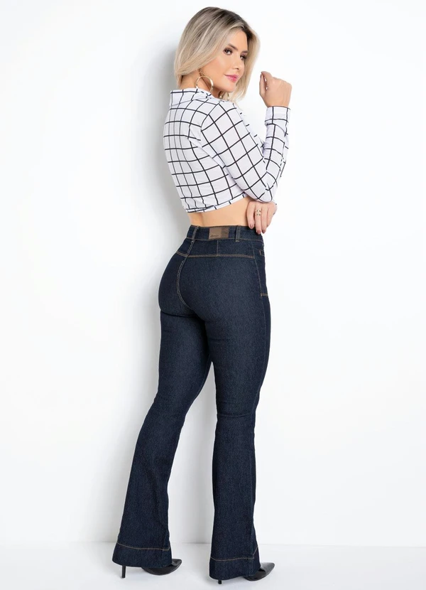 Sawary Jeans - Calça Flare Jeans Escuro Sawary com Botões 9