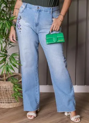 Quintess - Calça Jeans Azul com Bordado - QUINTESS