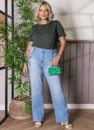Quintess - Calça Jeans Azul com Bordado - QUINTESS
