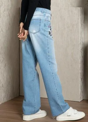 Quintess - Calça Jeans Azul com Bordado - QUINTESS