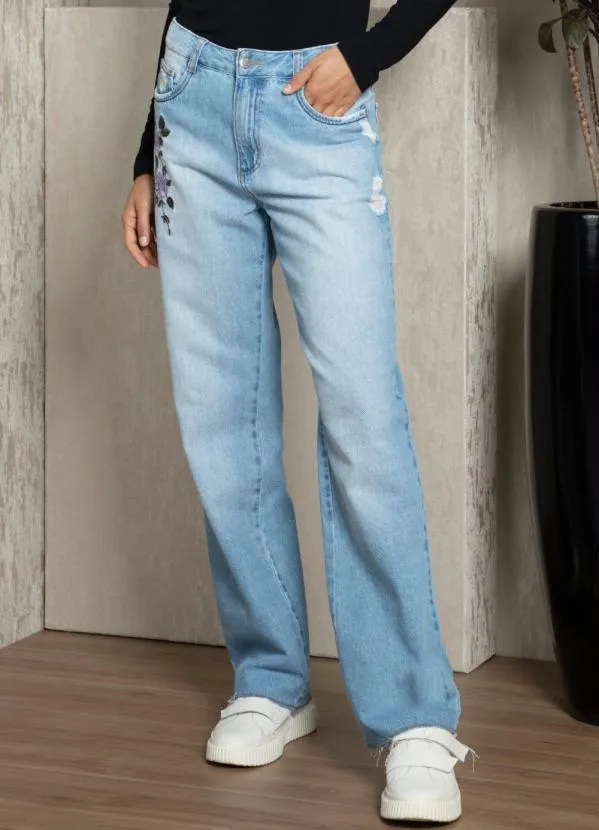 Quintess - Calça Jeans Azul com Bordado