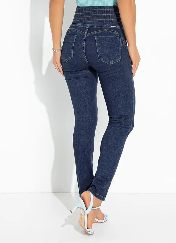 Na Perna CalÇa Jeans Cintura Alta Com Elastico Sawary Jeans Calça