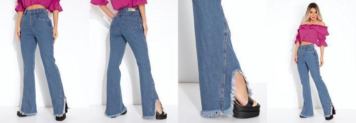 Cal�a Jeans Boot Cut com Barra Desfiada Sawary