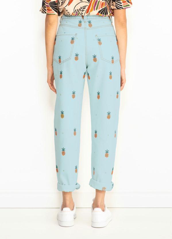 Farm - Calça Jeans Bordado Ponto de Abacaxi Azul 2