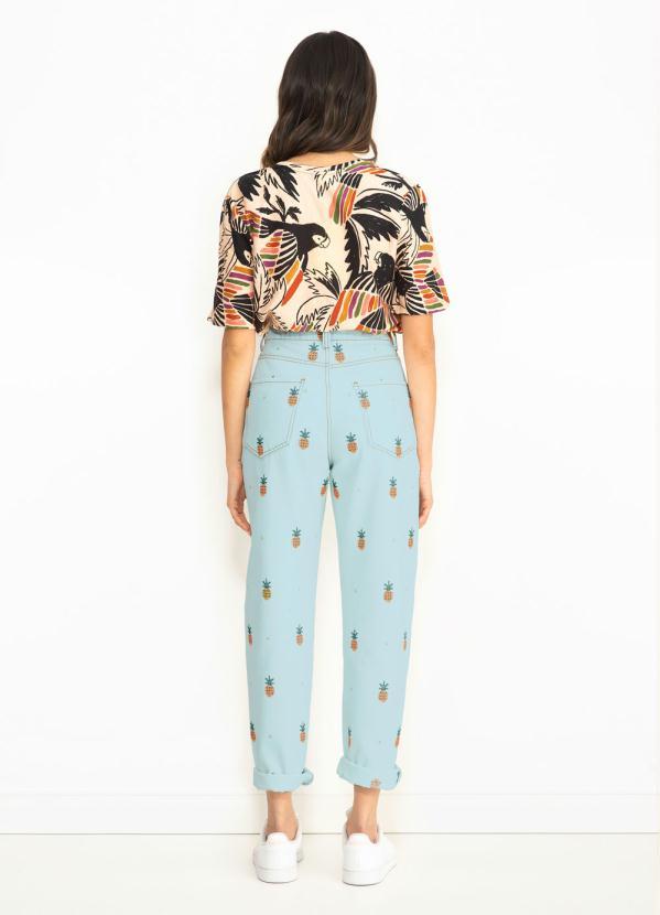 Farm - Calça Jeans Bordado Ponto de Abacaxi Azul 4