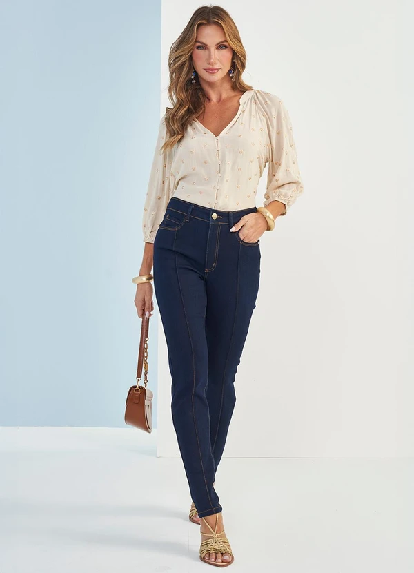Doce Trama - Calça Jeans Brisa Cintura Alta Skinny Azul 5