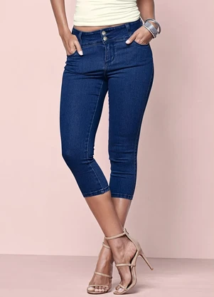 bonprix - Calça Jeans Capri Azul Escuro - BONPRIX