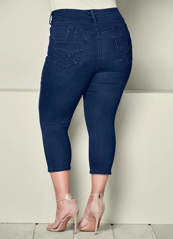 bonprix - Calça Jeans Capri Azul Escuro 9