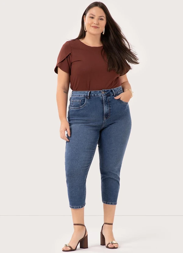 Lunender Mais Mulher - Calça Jeans Capri Plus Size com Azul 3