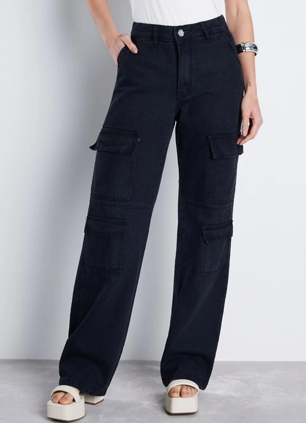 Meu Jeans - Calça Jeans Cargo Noir Preto