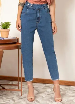Quintess Calça Jeans Cintura Alta e Barra Desfiada