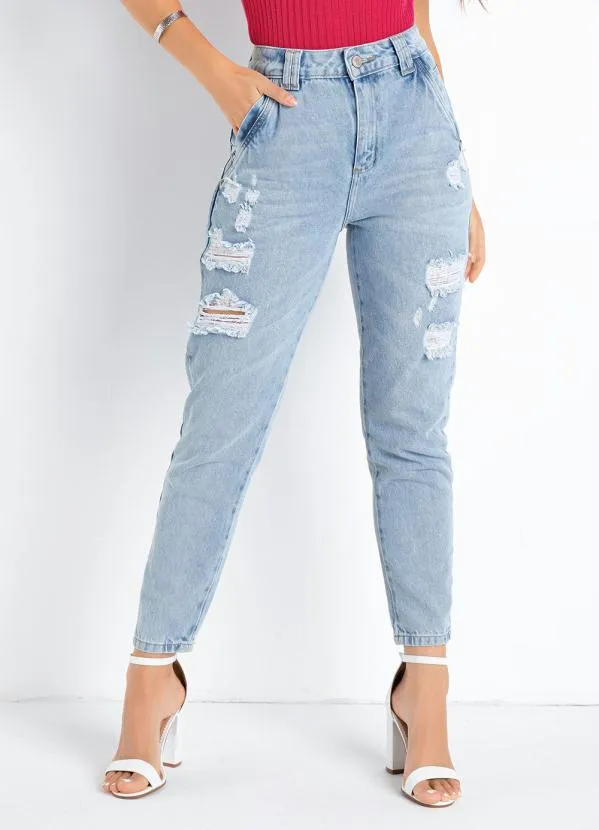 Sawary Jeans Calça Jeans Clara Mom Jeans Destroyed Sawary