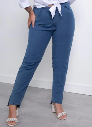 Quintess - Calça Jeans Claro com Pérolas - QUINTESS