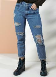 Cala Jeans Claro com Rasgados e Bolsos