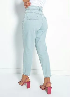 Sawary Jeans - Calça Jeans Claro Mom Jeans com Faixa Sawary - SAWARY JEANS