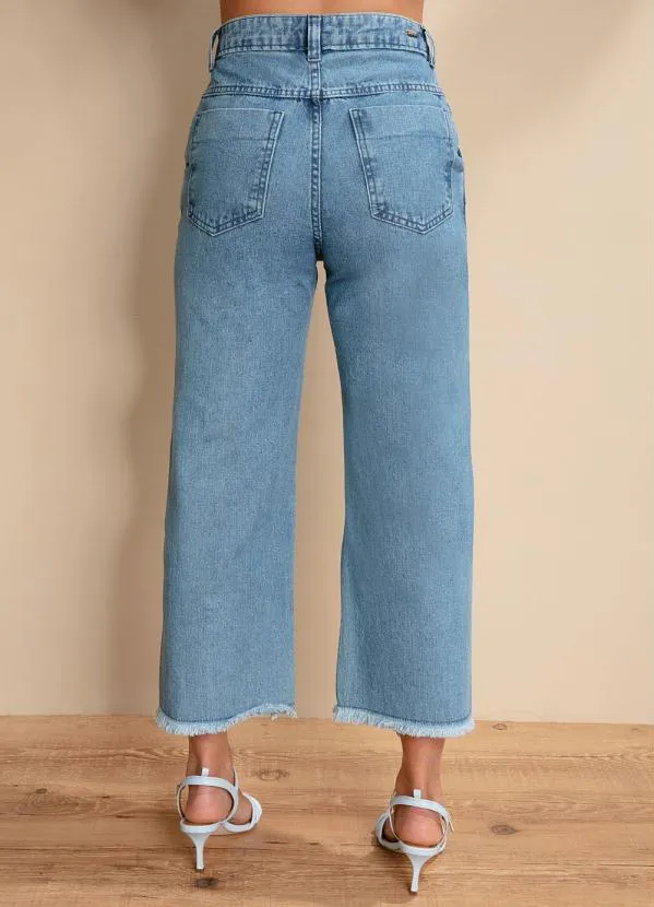 Quintess - Calça Jeans Claro Pantacourt com Rasgados 4