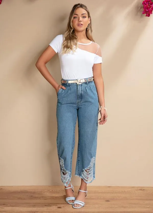 Quintess - Calça Jeans Claro Pantacourt com Rasgados 6