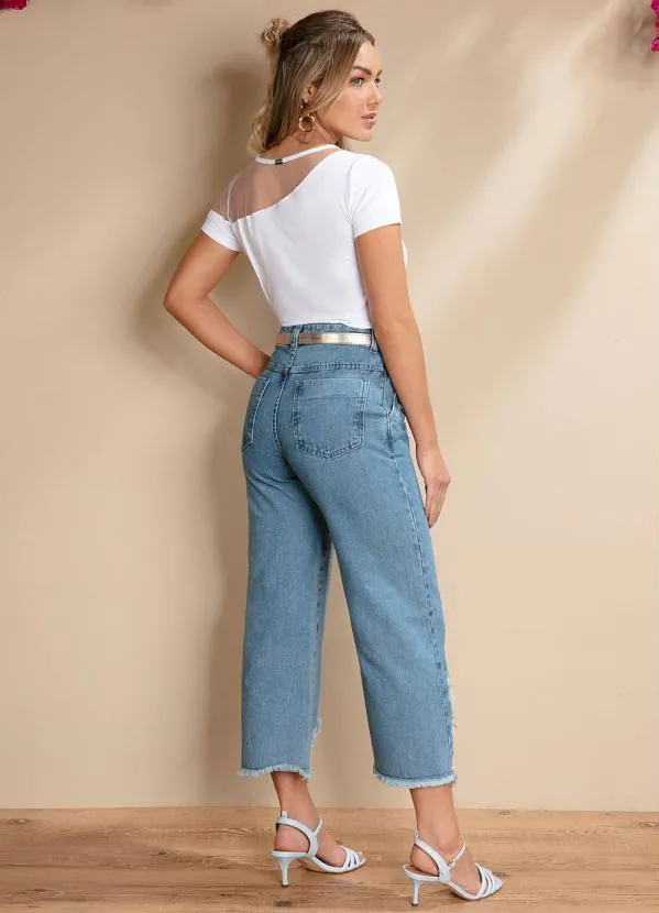 Quintess - Calça Jeans Claro Pantacourt com Rasgados 7