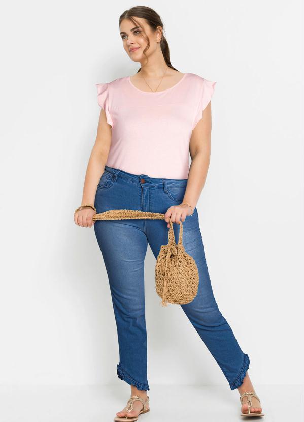 Outlet - Calça Jeans com Babados Azul Médio 7