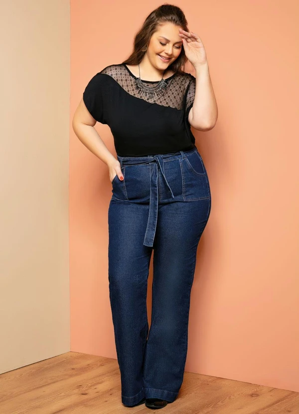 Quintess - Calça Jeans com Bolsos Funcionais e Faixa 14