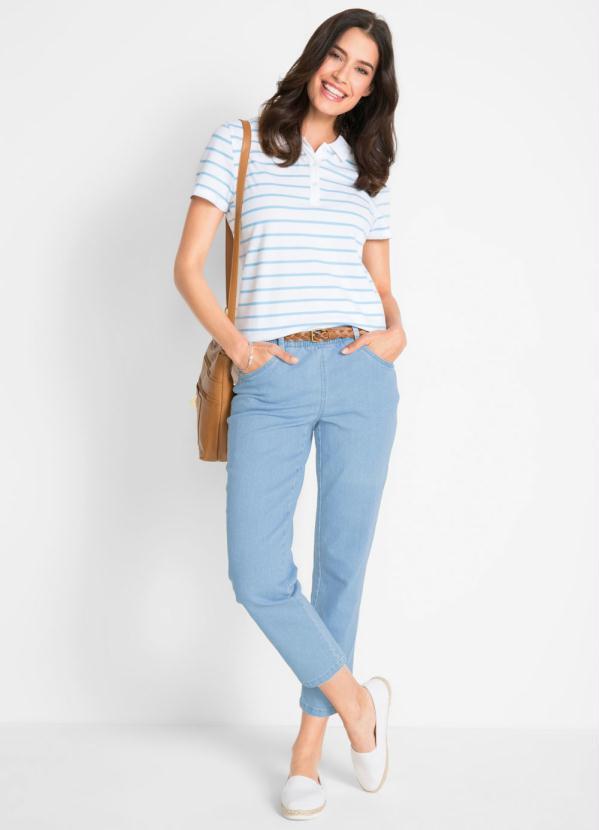 bonprix - Calça Jeans com Elástico no Cós Azul Claro 4